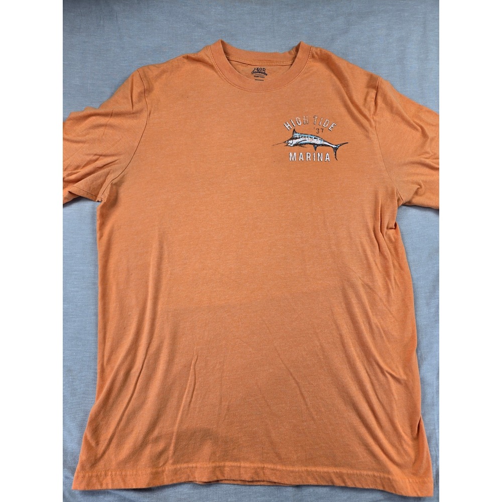 Izod Saltwater Men LT Orange High Tide Marina Marlin Graphic T-Shirt Relaxed Fit